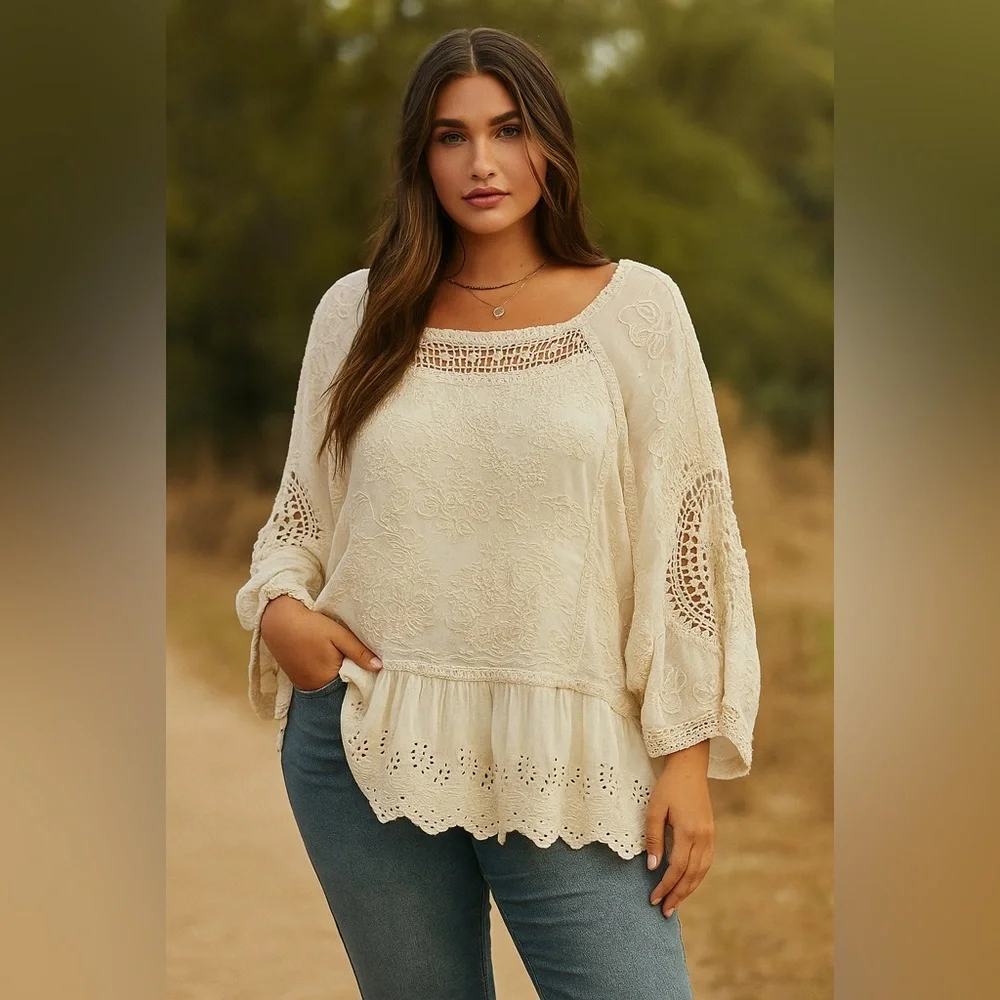 ARULA by Alterd Stare Ivory Lace Bohemian Peasant Blouse 16 - Picture 1 of 11